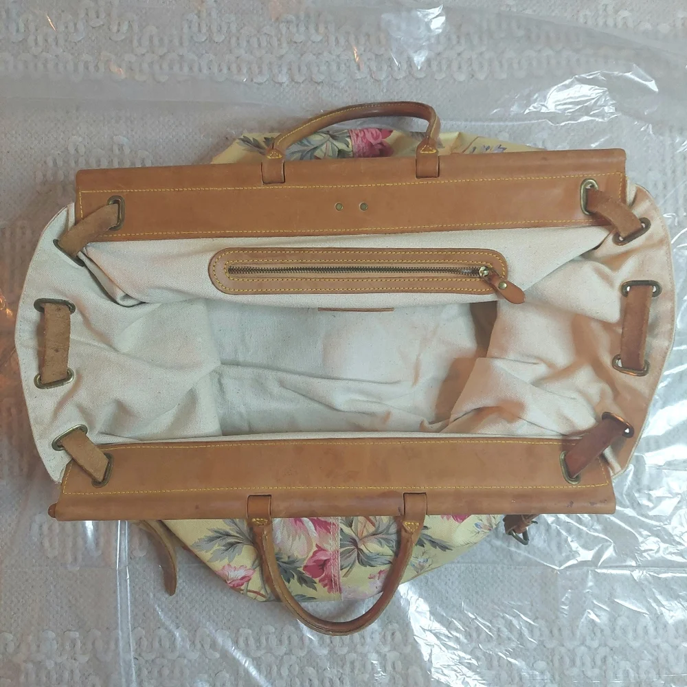 Vintage 80's Ralph Lauren Floral Carpet Tapestry Leather Satchel- Travel Bag! - Picture 14 of 16